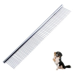 AZWOOD Dog Combs 2-in-1 Stainless Steel Pet Comb, Professional Pet Dogs Steel Comb Rounded Teeth Pet Care Cat Comb Pet Grooming Combs for Removing Tangles and Knots