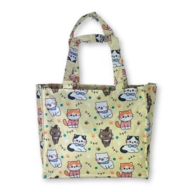 NextStyle Small Women's Plastic Bag Nylon Reusable Shopping Bag Shopper Bag Bags Zip Casual Universal Pattern Kitten 30 cm Gift Idea Christmas Mum Pattern, Pattern P.1 Yellow