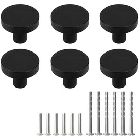 ZGIOPGEIN 6 Pcs Cupboard Knobs 30mm Matte Black Door Knobs Round Cabinet Knobs with Mounting Screws Cupboard Door Handles
