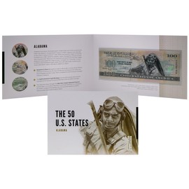 HOBBY OF KINGS USA 100 Dollar Note | Alabama Commemorative Souvenir | Benjamin O. Davis Jr. Portrait | P-51D Mustang Drawing | Collector's Album | The 50 U.S. States Edition