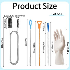 7 Pcs Drain Unblocker Tools Set, 4 Pcs Sink Unblocker Tool with 2 Pairs Gloves, Plug Hole Unblocker Bathroom Shower Unblocker Tool Reusable Drain Cleaning Brush for Kitchen Sink Bathroom Shower