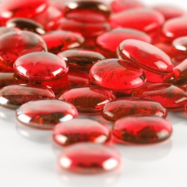 CYS EXCEL X-Large 1.1"-1.35“” Red Glass Flat Gemstone Vase Fillers (1 LB) Multiple Color Choices Marble Beads Aquarium Rocks Floral Supplies Stones Decorative Mosaic Gem Pebbles (Approx. 28-35 PCS)