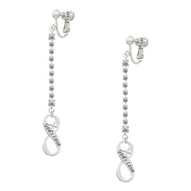 Delight Jewelry God's Love Infinity Sign Silver-tone Long Sparkle Dangle Clip on Earrings