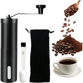 Molinillo de Café Manual de Acero Inoxidable, Moledor de Café en Grano Ajustable con Burr de Cerámica, Incluye Cepillo y Bolsa de Transporte, Molino Portátil para Hogar, Oficina y Camping, Negro