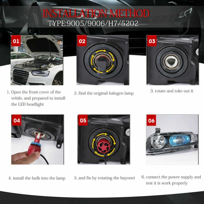 Stone Banks Headlight 4x 9005 + 9006 6000K Combo 200W