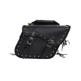 Motorcycle Saddle Bags Synthetic Leather Motorcycle Luggage Bag Waterproof Throw Over Saddlebags For Motorcycle Softails Sportsters Choppers Dyna V-star Shadow (With Studs, Black, 13”x13“x10”)