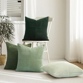 Topfinel SageGreen Throw Pillow Covers,Boho Farmhouse 20x20 Inch Cushion Covers Set of 4,Soft Corduroy Home Decor for Couch Bed Sofa Living Room LightGreen,MossGreen