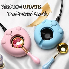 VSECUON Dual-Spout Electric Wax Seal Warmer Pink with Spoon Tweezers Stirring for Melting Wax Sealing Beads