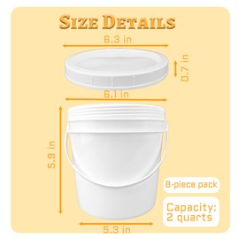 Zansens 8 Pcs Paint Can with Threaded Lid and 2 Stickers,2 Quart Plastic Bucket,1/2 Gallon Bucket,Plastic Buckets with Handles,Paint Containers for Leftover Paint,Paint Storage,Empty Paint Cans