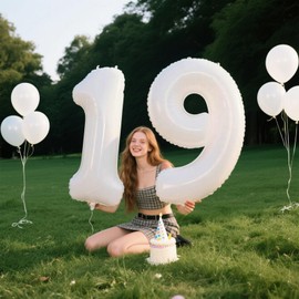 40 Inch White Number 19 Digital Balloon,Jumbo Mylar Foil Helium Balloon for 19 Balloons for Birthday Party,Wedding Anniversary Party Decorations