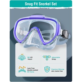 Seovediary Snorkel Set, Snorkeling Gear for Adults Anti-Fog Panoramic View Swim Mask Dry Top Snorkel Kit with Travel Bag for Snorkeling Scuba Diving Swimming Travel