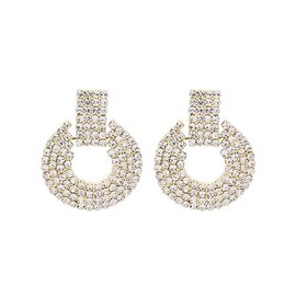 14K Gold Plated Rhinestone Drop Dangle Geometric Circle Statement Earrings for Women Zirconia Door Knocker Earrings Trendy Gift Jewelry