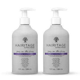 Hairitage Pass on the Brass Purple Shampoo and Conditioner for Color-Treated Hair - Corrects Brassy Tones, Moisturizes Blonde and Gray Hair Ends - 13 oz