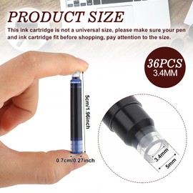 Amaxiu 36 Pcs 3.4mm Fountain Pen Balck Ink Cartridges, Fountain Pen Ink Refills International Standard Compatible with 3.4 mm Bore Diameter Calligraphy Pen Fountain Pen(Black)
