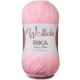 Wollidu Rika Yarn for Crochet and Knitting, 300 g / 798 m, Knitting Yarn, 100% Polyacrylic, Crochet Yarn, Pink