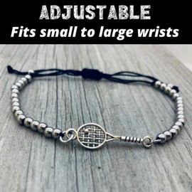 Infinity Collection Tennis Racket Bracelet, Tennis Jewelry, Adjustable Silver Beads on String Bracelet, Tennis Gifts For Women, Teens