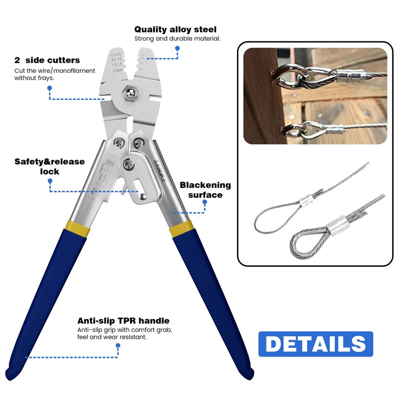 Sanuke Wire Rope Crimping Kit, Cable Swaging Tool Crimps up