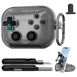 AirPods Pro 3 Case with Safety Lock Game Controller Design, Clear Black