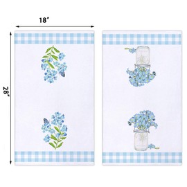 Buffalo Plaid Forget Me Not Floral Kitchen Dish Towel 18 x 28 Inch Set of 2, Spring Summer Floral Tea Towels Dish Cloth for Cooking Baking