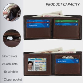 AdiStylinno Men's PU Leather Bifold Wallet Men's Minimalist Wallet Vintage Wallet Slim Wallet with Coin Compartment 2 Cash Slots 6 Card Slots and 1 ID Window, black, Minimalist