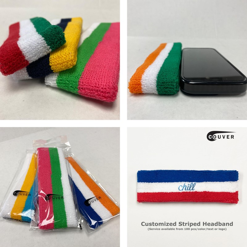 Couver Triple Color White Striped Sport Head Sweatband (1 Piece)