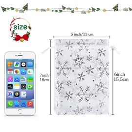 100Pcs Christmas Organza Bags Medium 13X18cm, Organza Gift Bags White Snowflake with Drawstring for Jewelry Candy Makeup Bracelet Packing, Christmas Drawstring Gift Bags, Christmas Treat Bags