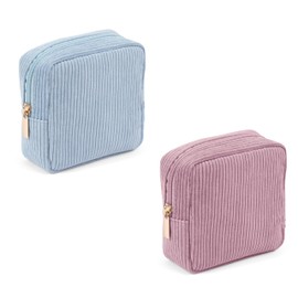 FACAICAI Small Makeup Bag Mini Makeup Pouch Cute Cosmetic Bag for Women Travel Pouch Essentials Bags with Slip-in Pockets (Blue & Pink)