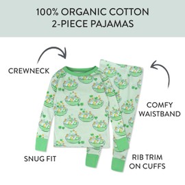 HonestBaby Celebration 2-Piece Pajamas Sleepwear PJs 100% Organic Cotton for Baby, Toddler, Kids, Clover Crunch