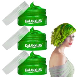 UNIVERSOENLÍNEA.COM Set 3 PIEZAS Cera Peinar Cabello Cambio Color Temporal Kalanxuan Hair Wax Cera de Cabello con Color Artificial Temporal Disfraz Cosplay Temporal Desechable Crema de Tinte (Verde)