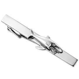 HAWSON Shark Tie Clips for Men Unique, Skinny Silver Tie Bar 2.2 Inch, Animal Tie Pins for Men, Nautical Fishermen Captains Gift