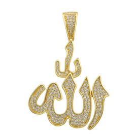 HarlemBling Solid 925 Sterling Silver - Iced Out CZ - Men's Allah Pendant - Great For Any Necklace - Real ICY Islamic Pendant (Gold Plated Silver)