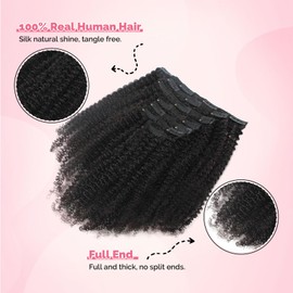 Yuniffe Afro Curly Clip in Hair Extensions for Black Women Real Human Hair Extensions Clip ins 4A 4B Afro Kinky Curly Natural Black Double Weft Remy Hair Extensions 18 Inch 7Pcs 120g