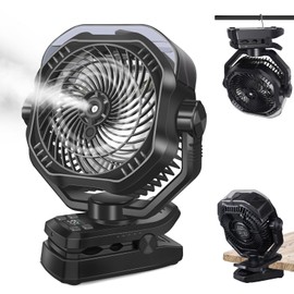 Portable Rechargeable Misting Fan with 12oz Mist, Battery Life Display, Remote, Timer, Light, 5 Speeds, 9-Inch, 20000mAh 120H Battery Powered Clip Fan for Stroller, Travel, Outdoor, Poweroutage