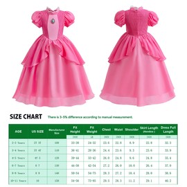 Princess Peach costume for Little Girl's Dress Up with Crown Gloves Wand Earrings - Princess Peach Dress for Kids 4T 5T