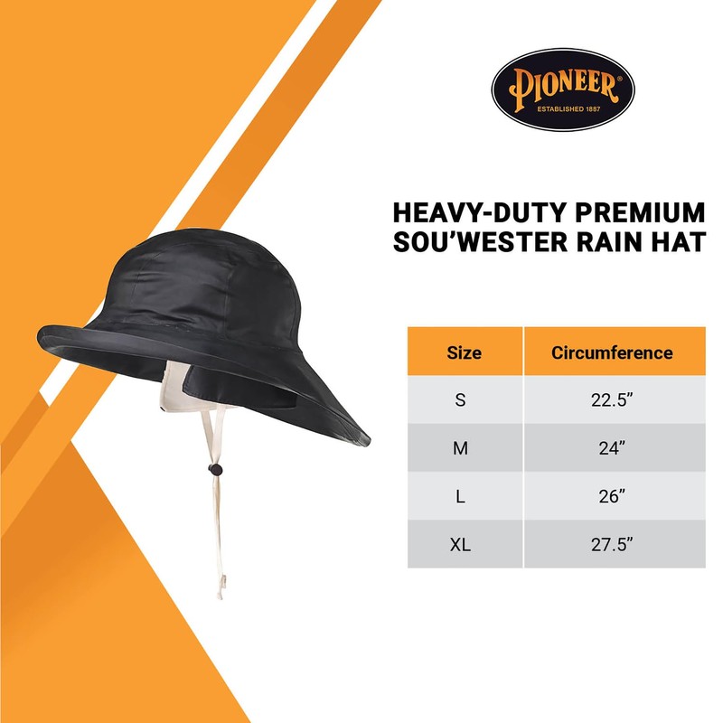 Pioneer Heavy-Duty Premium Sou'wester Rain Hat, Dry King Fully Cotton