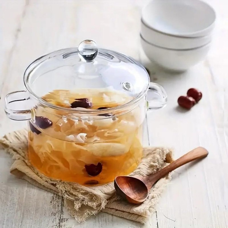 1.6L/57Fl Oz Glass Saucepan with Cover, Stovetop Cooking Pot with