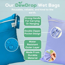 Babies Beginning 2-Pack Wet Bags – Waterproof Travel Bags for Cloth Diapers, Baby Essentials & Swimwear – Reusable Wet Dry Bag with Double Zipper & Handle for Diaper Bag & Beach Trips (Ocean Breeze)