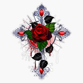 EB Store EBSTORE-STICKERS-1825 Cross With A Red Rose Vinyl Waterproof Sticker Decal Car Laptop Wall Window Bumper Sticker 5in