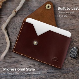 A-SLIM Tsuki Business Card Holder Wallet || Minimalist Leather Wallet for Men || Slim Design Card Wallet with Button Closure || Handmade Full-Grain Leather Wallets for Men UK || Tsuki (Mahogany Brown)