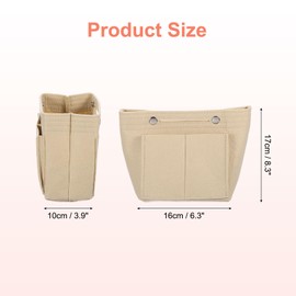 uxcell Purse Organizer Insert, Portable Felt Organizer Bags with Snap Multiple Compartments Purse Liner for Domed Satchel, Tote Bag, Handbag Shaper (7" x 4" x 6.3", Beige)