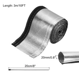 sourcing map Heat Shroud Sleeve Aluminized Silver Sleeving 20mm 3/4 Inch ID x 300cm 10FT Heat Cable Sleeving for Hose Wire Heat Protection with Hook&Loop,10PCS Stainless Steel Ties
