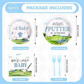 Grencian 96Pcs Golf Baby Shower Party Supplies A Little Putter Plates and Napkins Tableware Sets Green and Blue Decoration for Baby Shower Newborn Pregnancy Boy Girl Birthday Party Serve 24