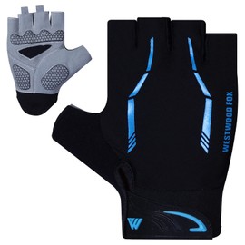 WESTWOOD FOX Cycling Gloves Half Finger Unisex Padded Grips Palm Bicycle Riding MTB Bike Gloves Non-Slip Fingerless Short Mountain Ride Men’s Sports Hiking Climbing Camping Gym (Blue, Medium)