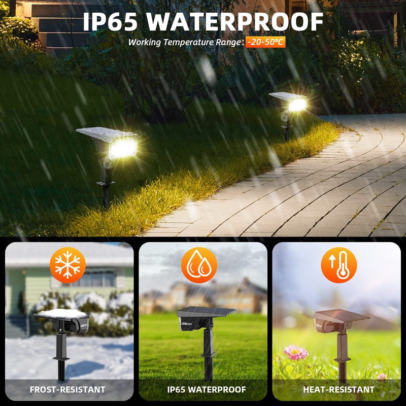 LEREKAM 3 Brightness Modes Solar Outdoor Lights with Super Bright