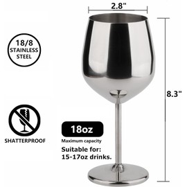 Arora Stainless Steel Wine Glass 18oz - Set of 4 Silver - 3.6" D x 8.3" H (850992)