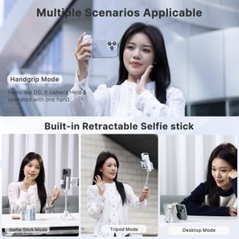 ULANZI JJ02 Selfie Stick Tripod, Extendable Grip Phone Tripod w Detachable Remote Pocket Size, 3-in-1 Mini Phone Grip 2 Cold Shoe, 10m/393.7'' Wireless Shutter, Vlog Livestreaming Photography(White)