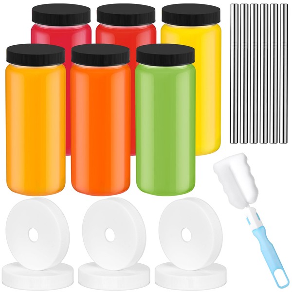 Yetene 6 Pack 16.9 oz Glass Juice Bottles with 6