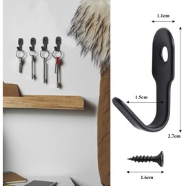 NAROSEBE Pack of 40 Mini Wall Hooks Coat Hooks Single Metal Coat Hooks Small Single Hooks Black Small Key Hooks with Screws for Bedroom Living Room Kitchen