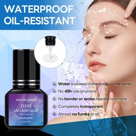 Eyelash Extension UV Eyelash Glue 1 Sec Dry Waterproof until the Eyelashes Fall Out Only Professional Use Must UV Light (5 ml Clear)