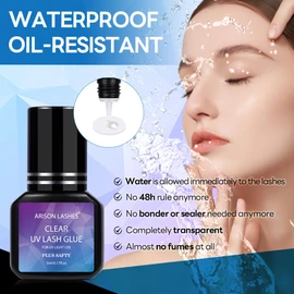 Eyelash Extension UV Eyelash Glue 1 Sec Dry Waterproof until the Eyelashes Fall Out Only Professional Use Must UV Light (5 ml Clear)